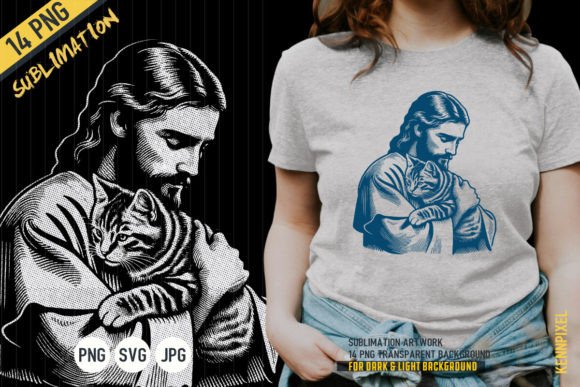 Jesus Hugs Cat Retro Shirt SVG PNG T-Shirt Designs