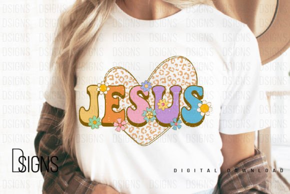 Jesus Leopard Heart Flowers Sublimation T-Shirt Designs