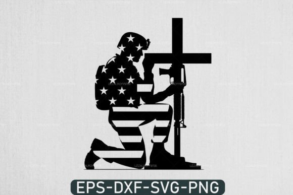 Kneeling Soldier and Jesus Cross Svg for T-Shirt Designs