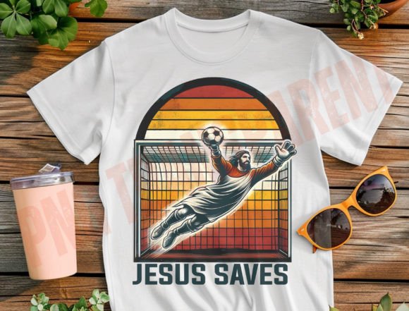 Retro Jesus Saves Soccer Goal Png T-Shirt Designs